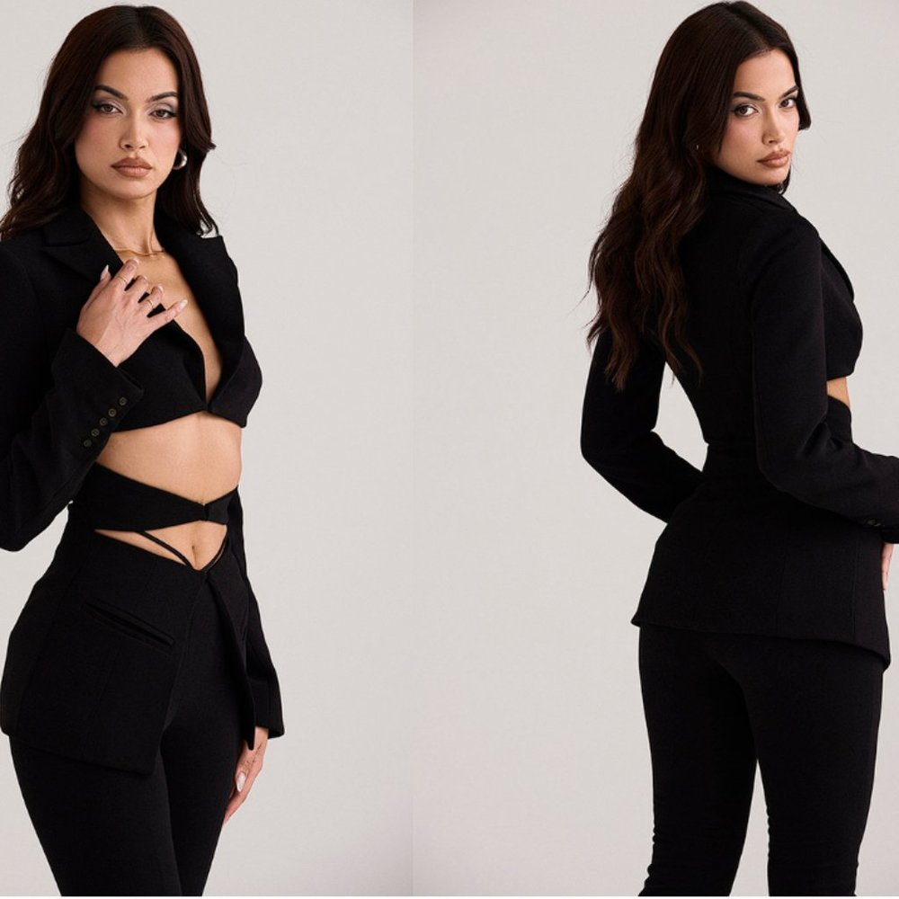 House Of CB 'Nour' Black Crepe Cutout Blazer NWT - Picture 4 of 10
